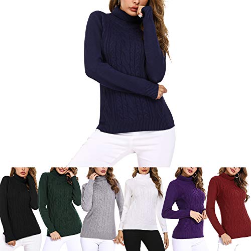 Irevial Jersey Mujer Invierno Cuello Alto, Suéter Mujer Manga Larga Elegante, Pullover Jersey de Punto Mujer Cuello Alto Cálido Turtleneck Sweater para Otoño Invierno