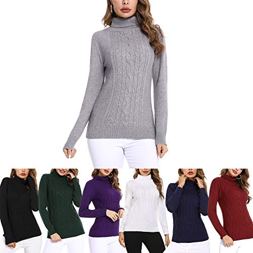 Irevial Jersey Mujer Invierno Cuello Alto, Suéter Mujer Manga Larga Elegante, Pullover Jersey de Punto Mujer Cuello Alto Cálido Turtleneck Sweater para Otoño Invierno