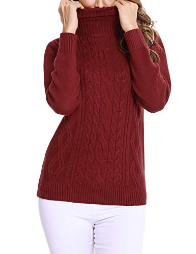 Irevial Jersey Mujer Invierno Cuello Alto, Suéter Mujer Manga Larga Elegante, Pullover Jersey de Punto Mujer Cuello Alto Cálido Turtleneck Sweater para Otoño Invierno