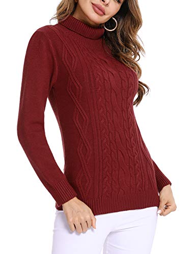 Irevial Jersey Mujer Invierno Cuello Alto, Suéter Mujer Manga Larga Elegante, Pullover Jersey de Punto Mujer Cuello Alto Cálido Turtleneck Sweater para Otoño Invierno