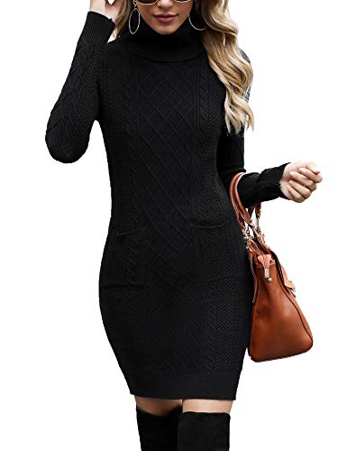 Irevial Vestido Punto Mujer Manga Larga, Jersey Vestidos Invierno Mujer Cuello Alto, Vestido a Punto Cuello Alto para Mujer Otoño Invierno