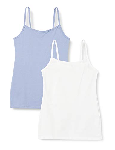Iris & Lilly BELK024M2 Top de tirantes, Azul/Blanco (Blue Denim/White), XL, Pack de 2