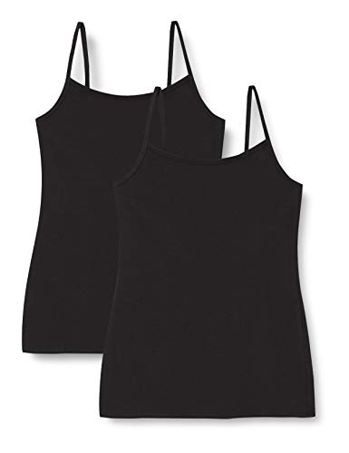 Iris & Lilly BELK024M2 Top de tirantes, Negro (Black), S, Pack de 2