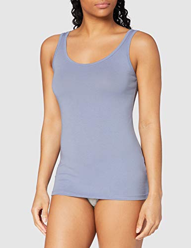 IRIS & LILLY Camiseta de Tirantes de Algodón para Mujer, Pack de 2, 1 x Azul Vaquero & 1 x Azul Brillante, X-Small