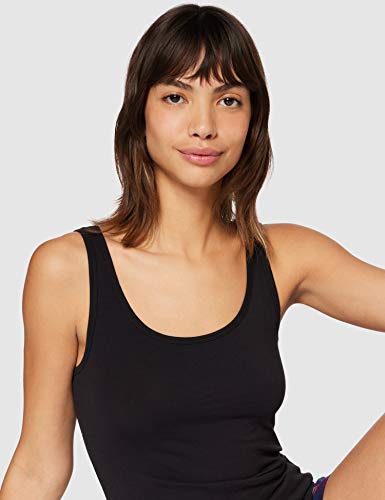IRIS & LILLY Camiseta de Tirantes de Algodón para Mujer, Pack de 2, 2 x Negro, Small