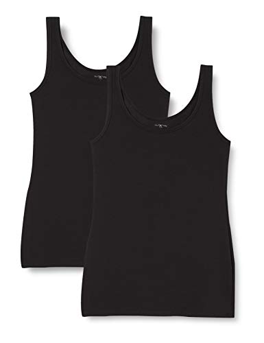 IRIS & LILLY Camiseta de Tirantes de Algodón para Mujer, Pack de 2, 2 x Negro, X-Large