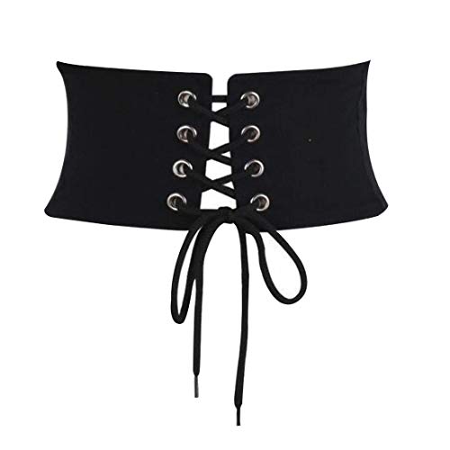 Irypulse Cinturón Mujer Elástico de Corsé Cintura Ancho Corsé Atado Corset de Moda Retro Femenina Cinturóns con ajustable Apropiado Para Abrigo Vestido Negro