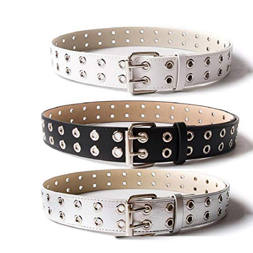 Irypulse Damas Cinturón De Remache Ancho con Hebilla Decorativo Informal Doble Agujero de la PU de la Correa de Cintura Retro Ajustable Cinturones de Mujer Doble Ojal