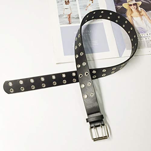Irypulse Damas Cinturón De Remache Ancho con Hebilla Decorativo Informal Doble Agujero de la PU de la Correa de Cintura Retro Ajustable Cinturones de Mujer Doble Ojal