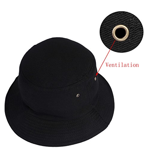 ISIYINER Sombrero del Pescador Algodón Plegable Bucket Hat Unisex Al Aire Libre Negro