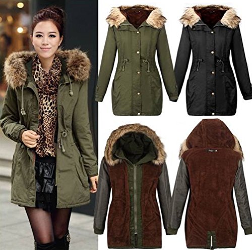 ISSHE Parkas Largos con Capucha Largas Abrigos Mujer Anorak Acolchado Chaquetas Cazadoras Abrigo para Dama Militar Chaquetones Invierno Señora Parka Chica Elegantes Verde L