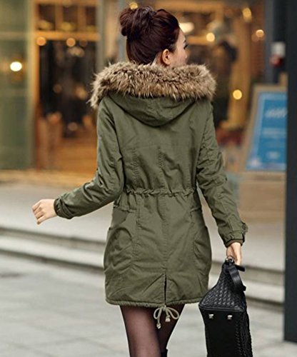ISSHE Parkas Largos con Capucha Largas Abrigos Mujer Anorak Acolchado Chaquetas Cazadoras Abrigo para Dama Militar Chaquetones Invierno Señora Parka Chica Elegantes Verde L