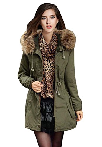 ISSHE Parkas Largos con Capucha Largas Abrigos Mujer Anorak Acolchado Chaquetas Cazadoras Abrigo para Dama Militar Chaquetones Invierno Señora Parka Chica Elegantes Verde L