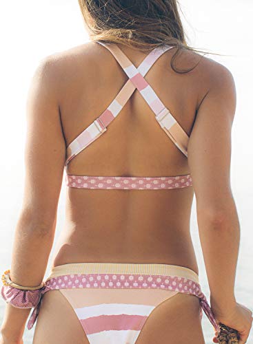 Itsmode – Bikini para mujer, juego de dos piezas, traje de baño push up, tankini, bikini sexy, bañador, push up bandeau rayas S