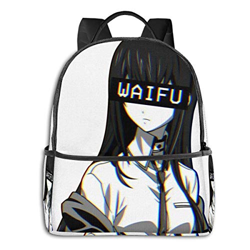 IUBBKI Mochila lateral negra Mochilas informales Kurisu Waifu Student School Bag School Cycling Leisure Travel Camping Outdoor Backpack