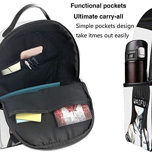 IUBBKI Mochila lateral negra Mochilas informales Kurisu Waifu Student School Bag School Cycling Leisure Travel Camping Outdoor Backpack