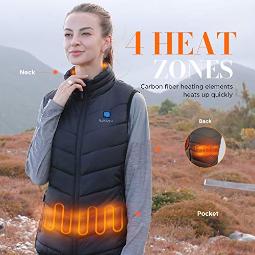 IUREK Chaleco Calefactable Mujer ZD932, Chaleco Térmico Impermeable y Lavable con Banco de Energía 10000 mAh, 3 Temperatura Ajustable, 4 Zonas de Calefacción para Deporte Outdoor, Trabajo en Invierno