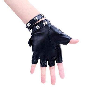 iwobi Remaches Punk Guantes, Moda Punk Remaches de Las Mujeres a Medio Dedo Guantes de Cuero de PU para Hip-Hop Gothic Performance Costume Gloves (Negro)