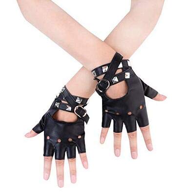 iwobi Remaches Punk Guantes, Moda Punk Remaches de Las Mujeres a Medio Dedo Guantes de Cuero de PU para Hip-Hop Gothic Performance Costume Gloves (Negro)