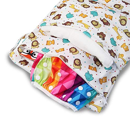 iZiv 2 Paquete Bebé Prueba de Agua Reutilizable Wet Dry Bag, Bolsas para Pañales, Reutilizable Impermeable Lavable Suspender Grandes Organizador Doble Cremallera Impresión Bolsa de Pañales