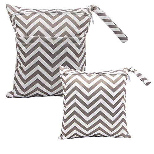 iZiv 2 Paquete Bebé Prueba de Agua Reutilizable Wet Dry Bag, Bolsas para Pañales, Reutilizable Impermeable Lavable Suspender Grandes Organizador Doble Cremallera Impresión Bolsa de Pañales