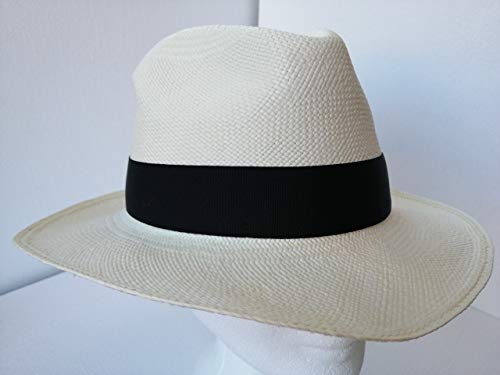 Jack Carrera Puerto Cayo Panama Sombrero para mujer/hombre – Sombrero de fibra 100 % natural – Ancho de ala aprox. 6 cm – Hecho a mano en Ecuador – Calidad 3 Blanco M