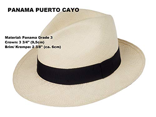 Jack Carrera Puerto Cayo Panama Sombrero para mujer/hombre – Sombrero de fibra 100 % natural – Ancho de ala aprox. 6 cm – Hecho a mano en Ecuador – Calidad 3 Blanco M