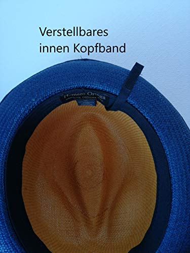 Jack Carrera Sombrero Panamá para hombre y mujer – Sombrero de 100% fibra de paja natural – Ancho de ala 5 cm – Hecho a mano en Ecuador – Calidad Brisa grado 2 – 3 Azul y marrón. L