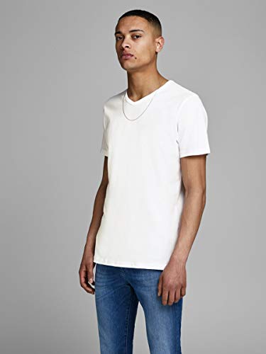 Jack & Jones Jacbasic V-Neck tee SS 2 Pack Camiseta, Blanco (White White), Large (Pack de 2) para Hombre