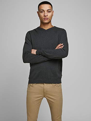 Jack & Jones Jjebasic Knit V-Neck Noos suéter, Gris (Dark Grey Melange Dark Grey Melange), Medium para Hombre
