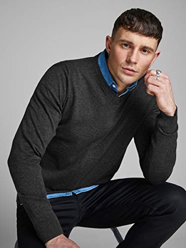 Jack & Jones Jjebasic Knit V-Neck Noos suéter, Gris (Dark Grey Melange Dark Grey Melange), Medium para Hombre