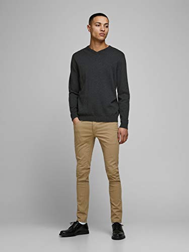 Jack & Jones Jjebasic Knit V-Neck Noos suéter, Gris (Dark Grey Melange Dark Grey Melange), X-Large para Hombre