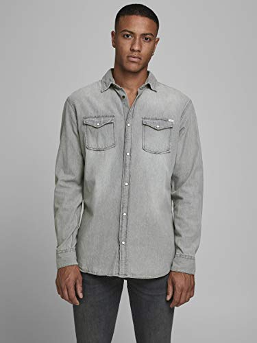 Jack & Jones Jjesheridan Shirt L/s Camisa Vaquera, Gris (Light Grey Denim Fit:Slim), Large para Hombre