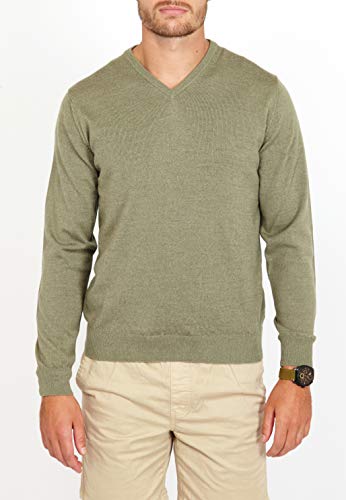 Jack Stuart - Jersey con Cuello en Pico para Hombre, 100% Lana de Merino - Verde Claro, S