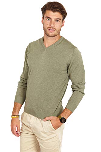 Jack Stuart - Jersey con Cuello en Pico para Hombre, 100% Lana de Merino - Verde Claro, S