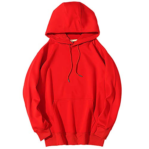 Jamron Unisex Mujer Hombre Algodón Simples Sudaderas con Capucha Casual Pulóver Jerséis Rojo SN07738 XL