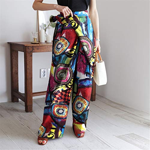 Janly Clearance Sale Pantalones de salón para mujer, de lino y algodón, de cintura alta, estampado holgado, pantalones de pierna ancha, descuentos para el día de San Patricio (rojo-XL)