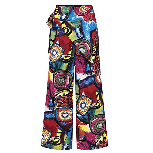 Janly Clearance Sale Pantalones de salón para mujer, de lino y algodón, de cintura alta, estampado holgado, pantalones de pierna ancha, descuentos para el día de San Patricio (rojo-XL)