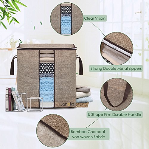 Janolia Caja para Armario, 67L Bolsa de ALmacenamiento, Bolsa Plegable, para Vestidos y Frazada con Gran Volumen y Buena Calidad, Bolsa Plegable de Fibras de Carbón Activo