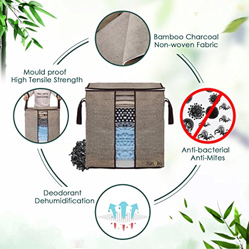Janolia Caja para Armario, 67L Bolsa de ALmacenamiento, Bolsa Plegable, para Vestidos y Frazada con Gran Volumen y Buena Calidad, Bolsa Plegable de Fibras de Carbón Activo