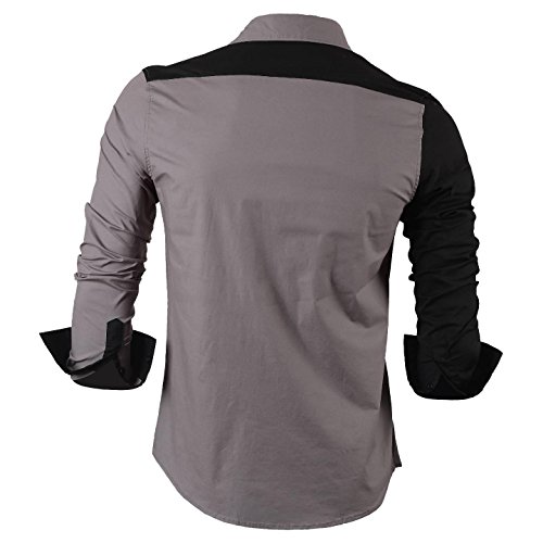 jeansian De Manga Larga De Los Hombres De Moda Slim Fit Camisas Men Fashion Shirts 8397 Gray XL
