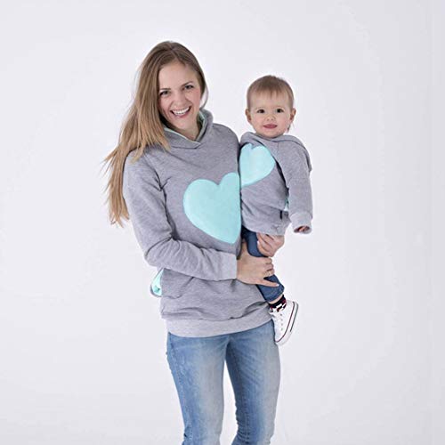 JEELINBORE Ropa Familia Deportivos Niño Sudaderas con Capucha Caliente Madre e Hijo Patrón Cardíaco Sweatshirt Blusa Tops - Azul (Mamá), CN L