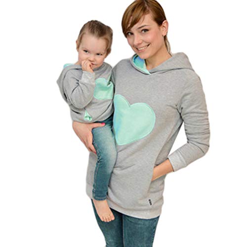 JEELINBORE Ropa Familia Deportivos Niño Sudaderas con Capucha Caliente Madre e Hijo Patrón Cardíaco Sweatshirt Blusa Tops - Azul (Mamá), CN L