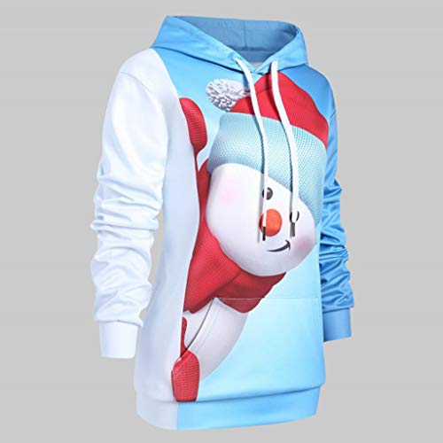 JERFER Dibujos Animados Impresión De Muñeco De Nieve Camisa De Entrenamiento Mujer Sudadera Navidad Bolsillo Grande Jerseys Tops