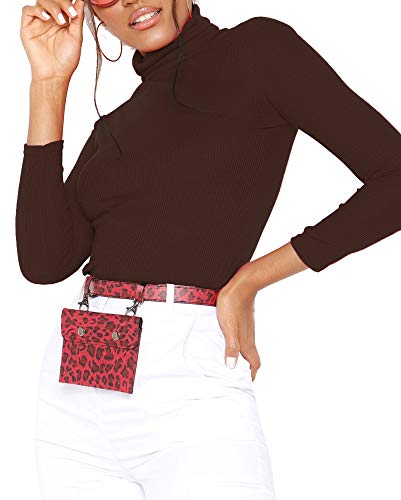 Jersey Acanalado para Mujer - Cuello de Cisne y Manga Larga - Algodón - Marrón Chocolate Oscuro - M/L - UK 12-14/EU 40-42