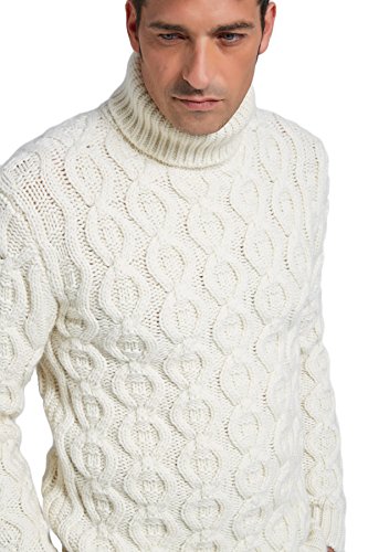 Jersèy Cuello Alto para Hombre in Cashmere - Lana Merino Color Blanco, tamaño L
