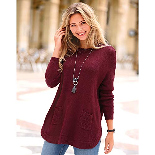 Jersey Escote Redondeado y Manga Larga Mujer by Vencastyle - 019361,Rojo Granate,XL