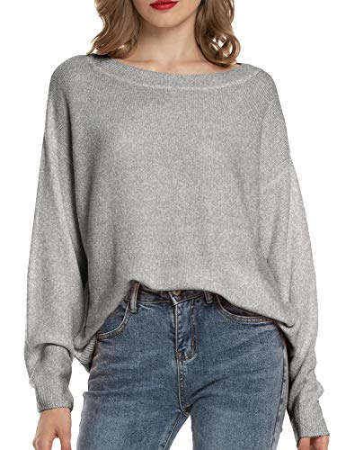 Jersey Mujer Invierno Sueter Mujer 2019 Jersey Elegante Blanco Azul Rayas Jerseys Punto Gris Suelta y Cómoda