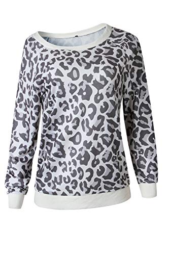 Jersey para Mujer Sudadera con Estampado De Leopardo Manga Larga Suéter Tops Gris S