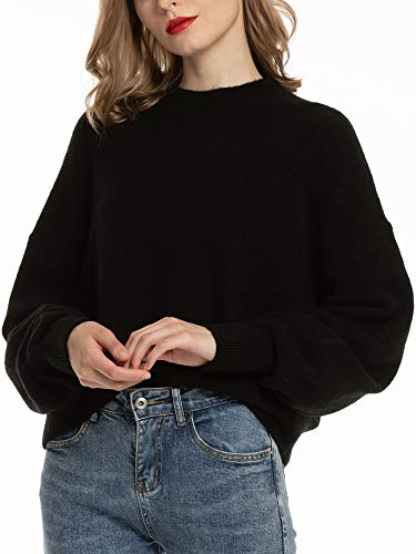 Jersey Punto Mujer Negro Jersey Basico Suelto Camiseta Manga Larga Sueter Invierno Jerseys Cuello Redondo Casual Sudadera